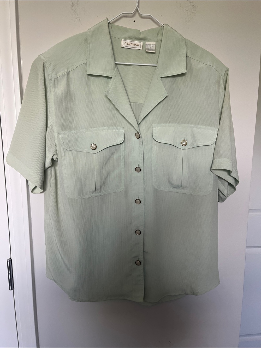 Light Sage Green Short-Sleeve Button Front Blouse